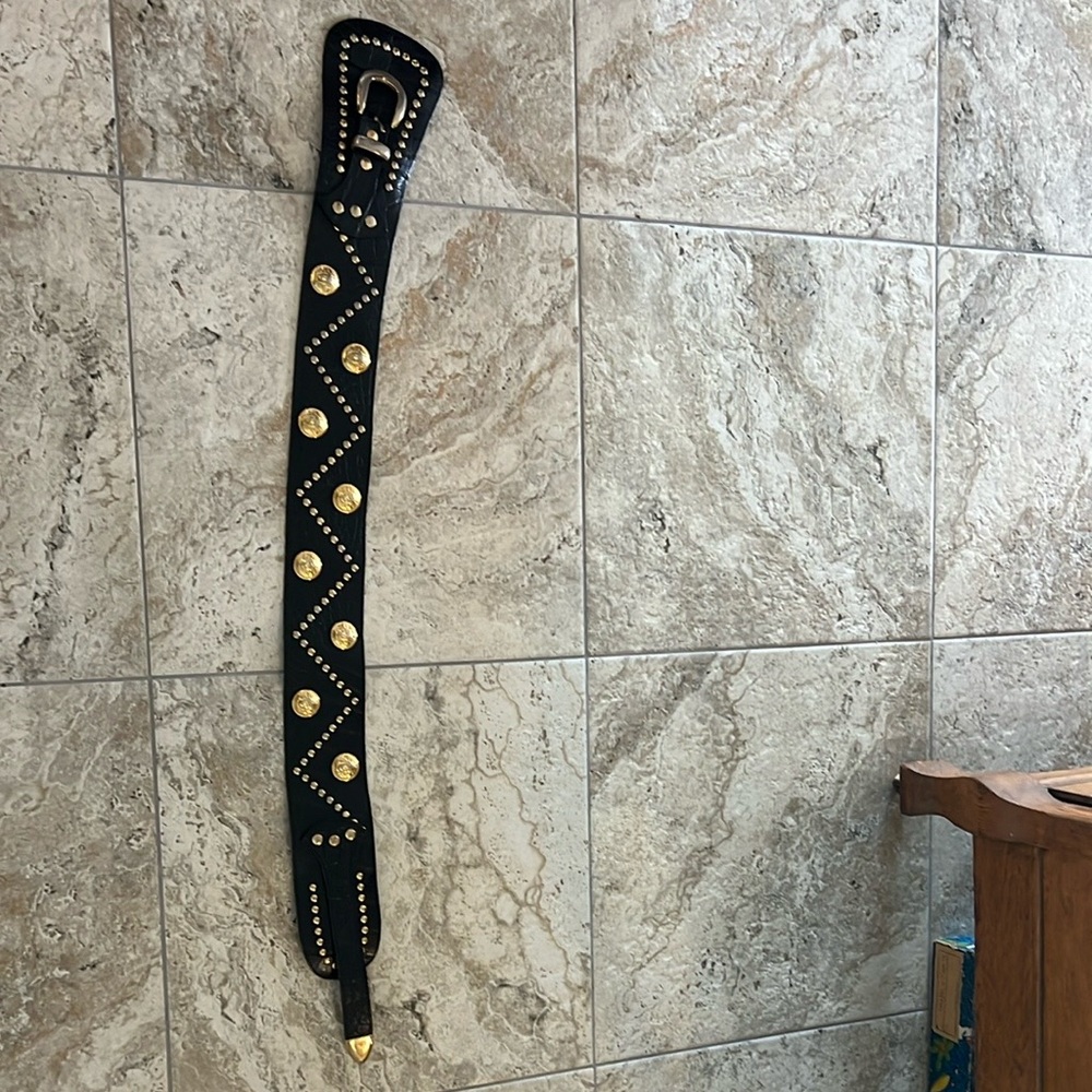 Black and Gold Studded Women's Belt- Made in Italy